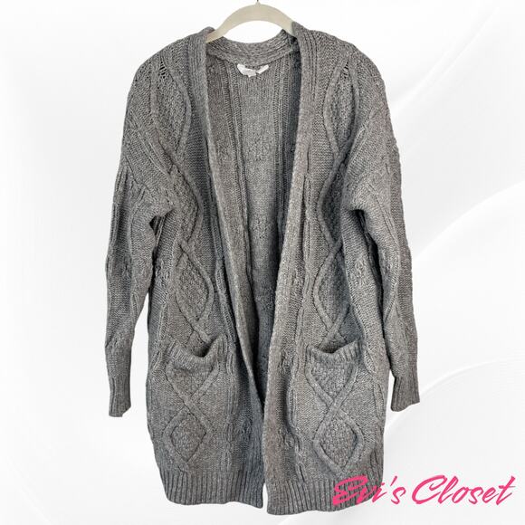 Time True Women's Cardigan Open Front Sweater Grey XS (0-2) 2 Pockets - Picture 2 of 8